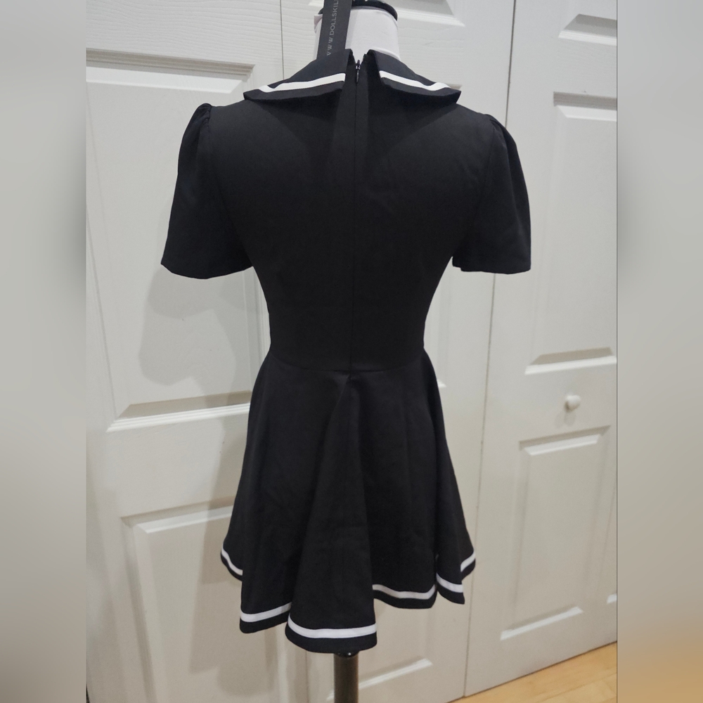 Dolls Kill Goth Widow Black & White Miss Your Hexes Sailor Mini Dress XS NWT - Picture 4 of 8